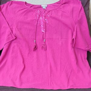Catherines Pink Tie Front Blouse Relaxed Fit